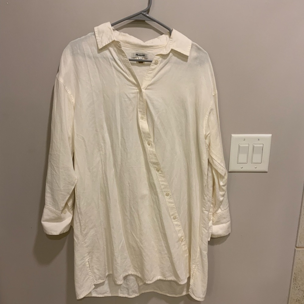 Madewell Off-White Casual Asymmetrical Button Down  Mini Shirt Dress